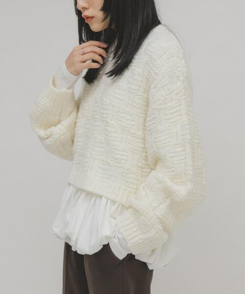 KBF（ケイビーエフ）の「グリッドパターンニット（ニット/セーター・レディース・チャコールグレー/アイボリー・38/36）」の16枚目の写真