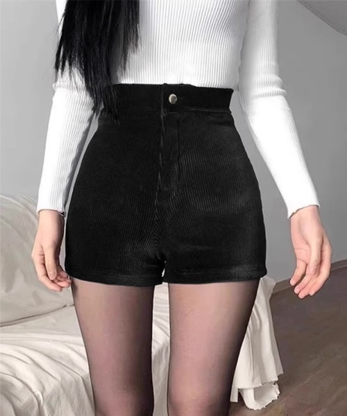 Miniministore(ミニミニストア)の「コーデュロイショートパンツ秋冬短パン脚長(デニムパンツ・レディース・ブラック・L/S/XL/M)」の2枚目の写真