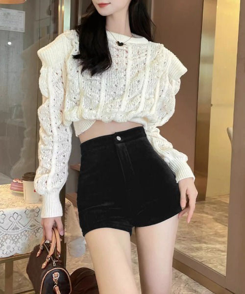Miniministore(ミニミニストア)の「コーデュロイショートパンツ秋冬短パン脚長(デニムパンツ・レディース・ブラック・L/S/XL/M)」の5枚目の写真