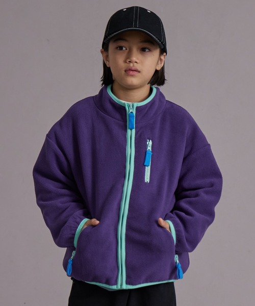 PAIRMANON STREET（ペアマノンストリート）の「フリース スタンドカラー 無地 総柄 ジップアウター【PAIRMANON STREET】（その他アウター・キッズ・ベージュ系その他/ブラック系その他/パープル/オレンジ/グリーン系その他/ブルー系その他/アイボリー/ブラック・110/120/130/140/150/160/90/100）」の7枚目の写真