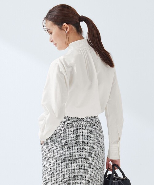 green label relaxing（グリーンレーベルリラクシング）の「［size SHORTあり］ボウタイ ギャザー ブラウス（シャツ/ブラウス・レディース・ホワイト/ライトブルー・SHORT/FREE）」の7枚目の写真