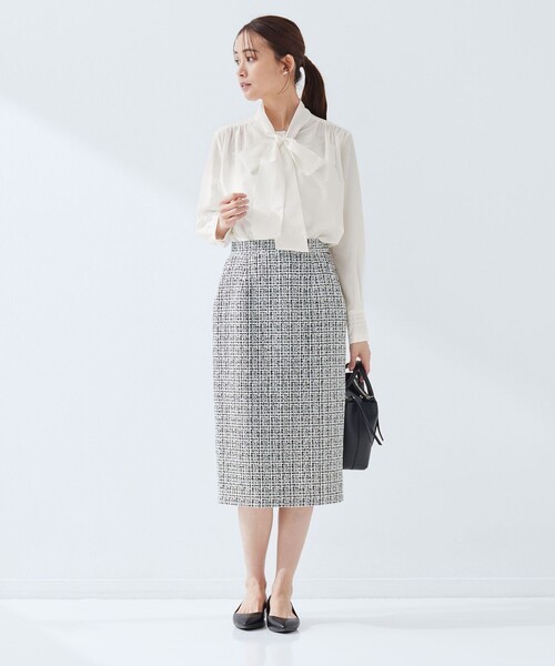 green label relaxing（グリーンレーベルリラクシング）の「［size SHORTあり］ボウタイ ギャザー ブラウス（シャツ/ブラウス・レディース・ホワイト/ライトブルー・SHORT/FREE）」の5枚目の写真