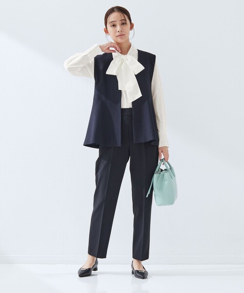 green label relaxing（グリーンレーベルリラクシング）の「［size SHORTあり］ボウタイ ギャザー ブラウス（シャツ/ブラウス・レディース・ホワイト/ライトブルー・SHORT/FREE）」の3枚目の写真