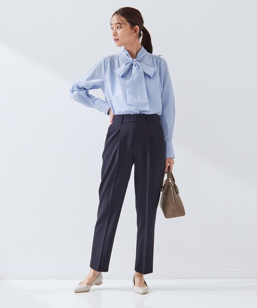 green label relaxing（グリーンレーベルリラクシング）の「［size SHORTあり］ボウタイ ギャザー ブラウス（シャツ/ブラウス・レディース・ホワイト/ライトブルー・SHORT/FREE）」の7枚目の写真