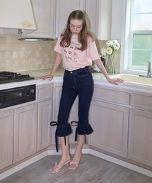 KONVINI（コンビニ）の「【mieya mieya】mieya frill denim PT/フリルデニムパンツ（デニムパンツ）」