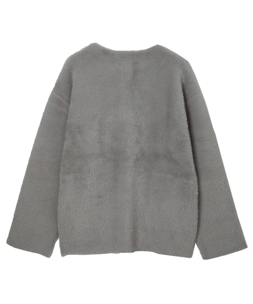 TOKYO SHIRTS（トウキョウシャツ）の「Wフェイス ニット ジャケット（ノーカラージャケット・レディース・グレー/ネイビー・M/L）」の6枚目の写真
