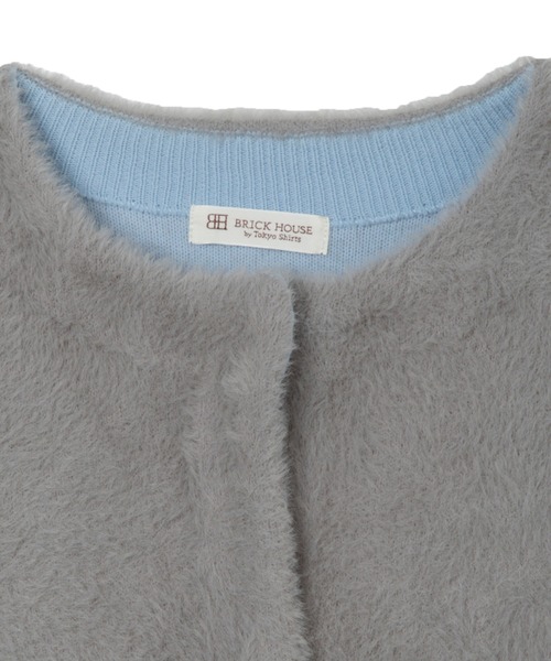 TOKYO SHIRTS（トウキョウシャツ）の「Wフェイス ニット ジャケット（ノーカラージャケット・レディース・グレー/ネイビー・M/L）」の7枚目の写真
