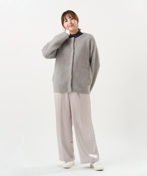 TOKYO SHIRTS（トウキョウシャツ）の「Wフェイス ニット ジャケット（ノーカラージャケット・レディース・グレー/ネイビー・M/L）」の3枚目の写真