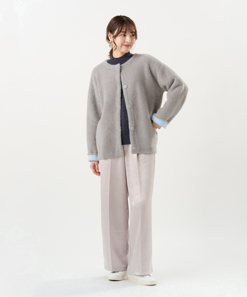 TOKYO SHIRTS（トウキョウシャツ）の「Wフェイス ニット ジャケット（ノーカラージャケット・レディース・グレー/ネイビー・M/L）」の4枚目の写真