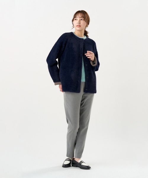 TOKYO SHIRTS（トウキョウシャツ）の「Wフェイス ニット ジャケット（ノーカラージャケット・レディース・グレー/ネイビー・M/L）」の12枚目の写真
