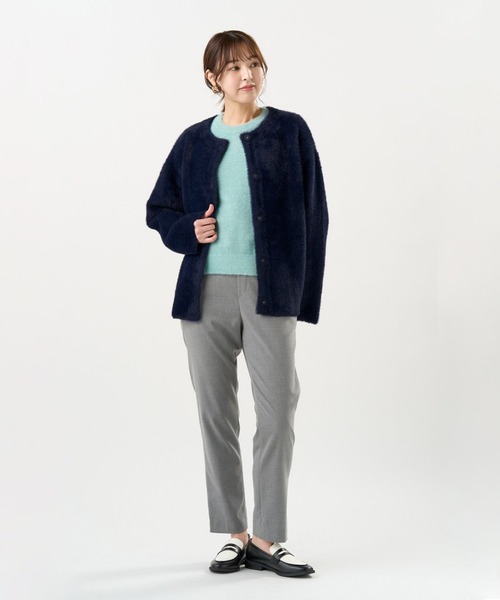 TOKYO SHIRTS（トウキョウシャツ）の「Wフェイス ニット ジャケット（ノーカラージャケット・レディース・グレー/ネイビー・M/L）」の11枚目の写真