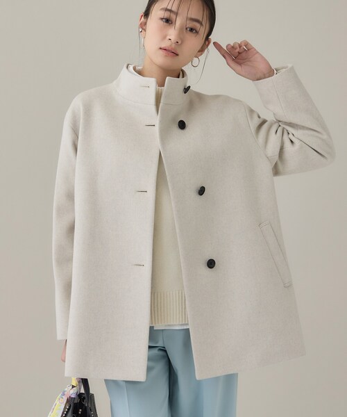 【新品未使用】INDIVIサイズ44スタンドカラーコート セール】【ウール】名品スタンドカラーコート（その他アウター