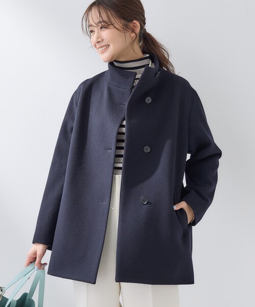 INDIVI（インディヴィ）の「【日本製／ミドル丈】スタンドカラーミドルコート（その他アウター・レディース・ネイビー/ライトグリーン/ブラック系3/アイボリー系8/ダークブラウン系8・03/05/13/15 /19/36/38/40）」の5枚目の写真