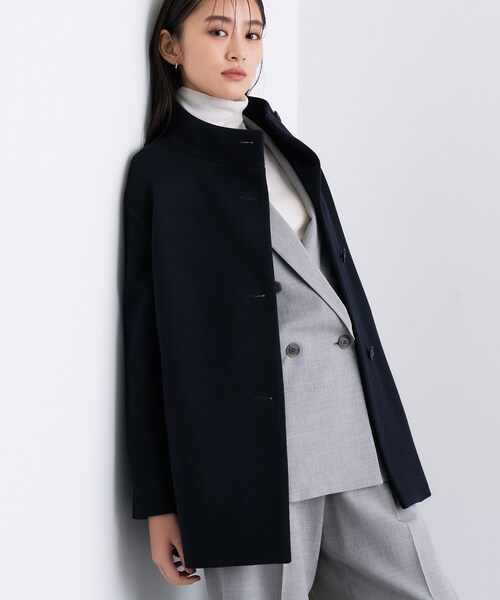 5L♡カシミヤアンゴラ　インディヴィ　スタンドカラーコート　ベルト　黒 INDIVI（インディヴィ）の「◇【カシミヤ100％】スタンドカラーコート