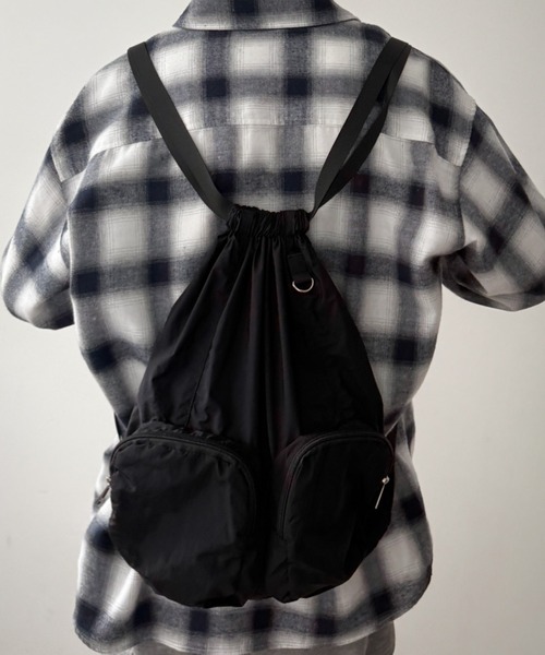 WEGO（ウィゴー）の「WEGO/ポケットデザインナップサック（バックパック/リュック・レディース・グレー/ブラック/ワイン・FREE）」の4枚目の写真