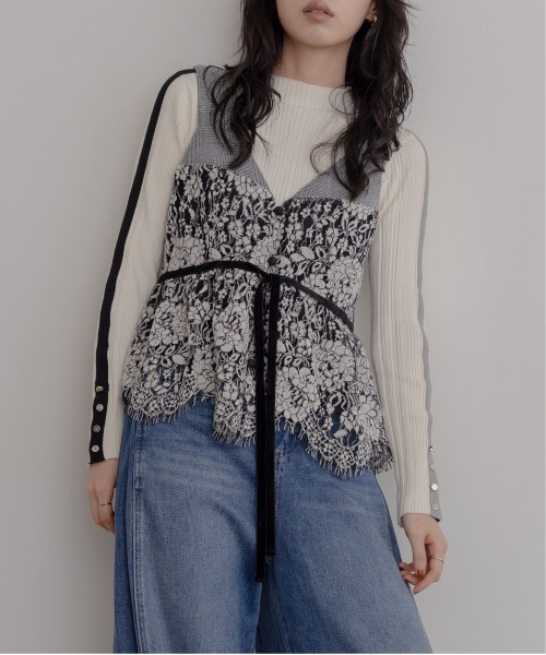 Eimee Law エイミーロウ テキスト ペプラム トレーナー　黒 ベロアレース ペプラムビスチェキャミソール Eimee Law│Eimee Law