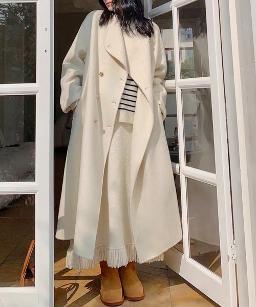 セール】テーラードカラーダブルボタンウールコート（チェスターコート