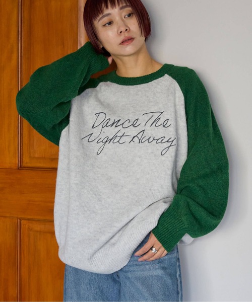 pocket(ポケット)の「配色ラグランロゴニットプルオーバー(ニット/セーター・レディース・ネイビー/グリーン/チャコールグレー・FREE)」の3枚目の写真