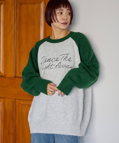 pocket(ポケット)の「配色ラグランロゴニットプルオーバー(ニット/セーター・レディース・ネイビー/グリーン/チャコールグレー・FREE)」の15枚目の写真