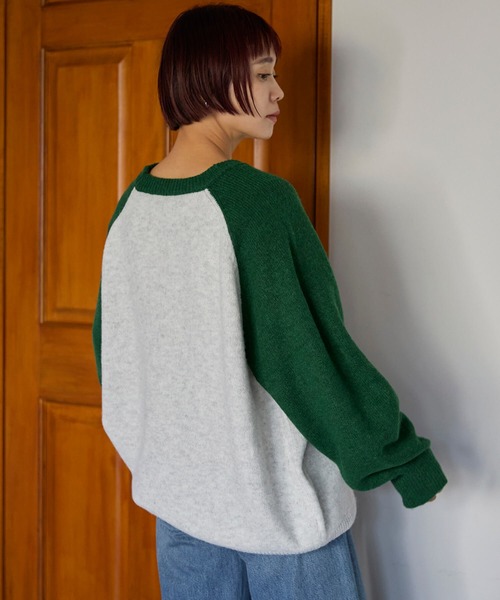pocket(ポケット)の「配色ラグランロゴニットプルオーバー(ニット/セーター・レディース・ネイビー/グリーン/チャコールグレー・FREE)」の17枚目の写真