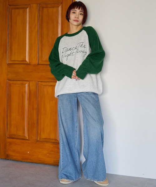 pocket(ポケット)の「配色ラグランロゴニットプルオーバー(ニット/セーター・レディース・ネイビー/グリーン/チャコールグレー・FREE)」の18枚目の写真