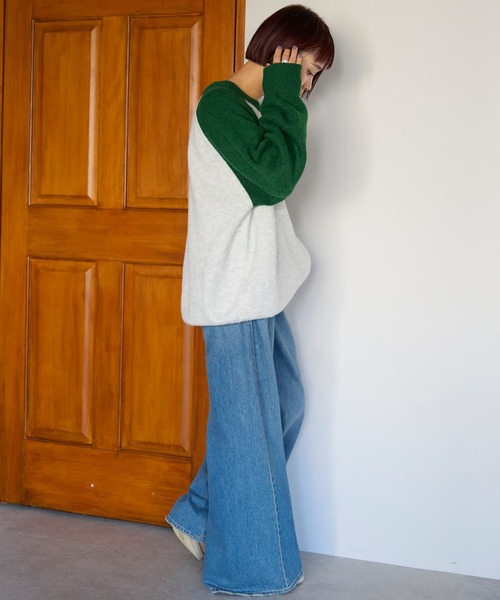 pocket(ポケット)の「配色ラグランロゴニットプルオーバー(ニット/セーター・レディース・ネイビー/グリーン/チャコールグレー・FREE)」の22枚目の写真