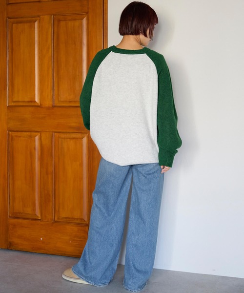 pocket(ポケット)の「配色ラグランロゴニットプルオーバー(ニット/セーター・レディース・ネイビー/グリーン/チャコールグレー・FREE)」の21枚目の写真