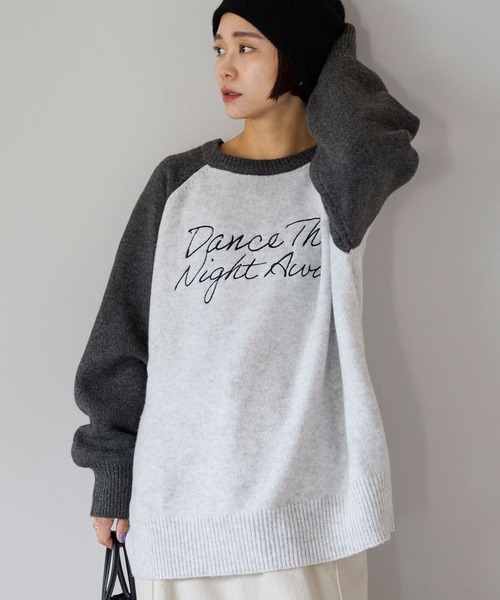 pocket(ポケット)の「配色ラグランロゴニットプルオーバー(ニット/セーター・レディース・ネイビー/グリーン/チャコールグレー・FREE)」の4枚目の写真