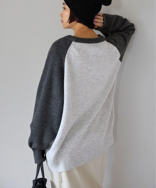 pocket(ポケット)の「配色ラグランロゴニットプルオーバー(ニット/セーター・レディース・ネイビー/グリーン/チャコールグレー・FREE)」の7枚目の写真