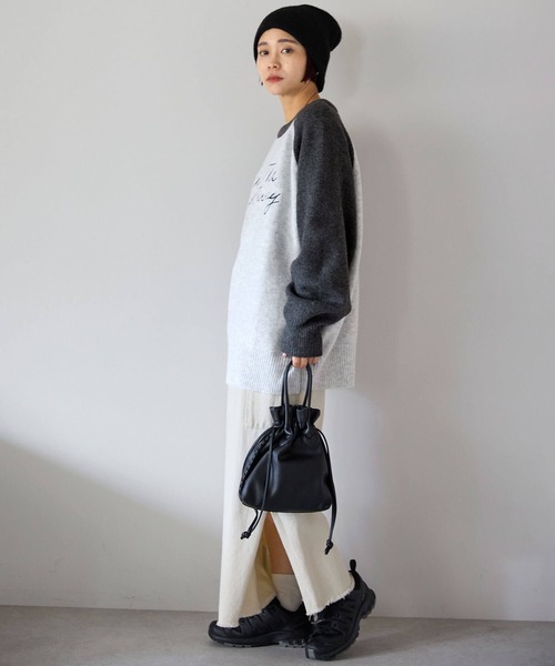 pocket(ポケット)の「配色ラグランロゴニットプルオーバー(ニット/セーター・レディース・ネイビー/グリーン/チャコールグレー・FREE)」の11枚目の写真