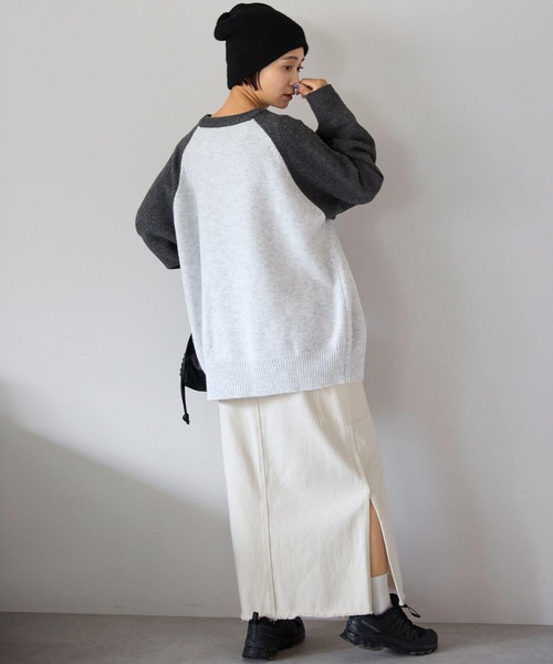 pocket(ポケット)の「配色ラグランロゴニットプルオーバー(ニット/セーター・レディース・ネイビー/グリーン/チャコールグレー・FREE)」の12枚目の写真