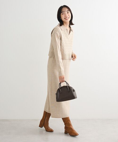 Green　Parks（グリーンパークス）の「SET2点ケーブルベスト+ニットワンピース（ワンピース・レディース・グレー/ベージュ・FREE）」の3枚目の写真