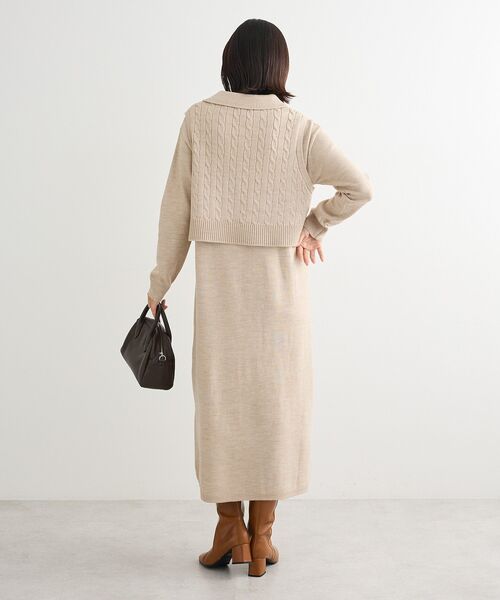 Green　Parks（グリーンパークス）の「SET2点ケーブルベスト+ニットワンピース（ワンピース・レディース・グレー/ベージュ・FREE）」の8枚目の写真