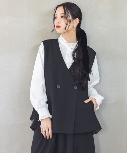 n'OrLABEL（ノアールレーベル）の「『ギャザーフリルブラウス』（シャツ/ブラウス・レディース・オフホワイト/ブラック・1/2）」の7枚目の写真