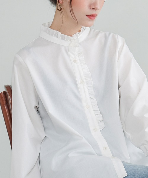 n'OrLABEL（ノアールレーベル）の「『ギャザーフリルブラウス』（シャツ/ブラウス・レディース・オフホワイト/ブラック・1/2）」の13枚目の写真