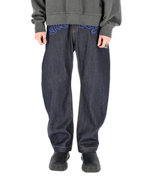 OURPOCKETS（アワーポケッツ）の「Grid Mid-Rise Curved Denim Pants (Indigo Denim)（デニムパンツ）」