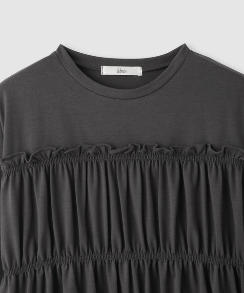Mac-House(マックハウス)の「シャリングギャザープルオーバー(Tシャツ/カットソー・レディース・オフホワイト/グレー/ブラック・FREE)」の5枚目の写真