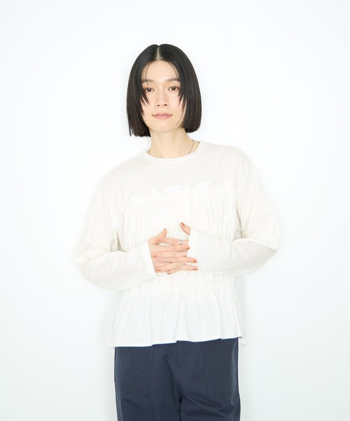 Mac-House(マックハウス)の「シャリングギャザープルオーバー(Tシャツ/カットソー・レディース・オフホワイト/グレー/ブラック・FREE)」の17枚目の写真