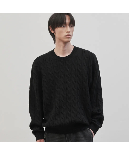Tressen Semi‑Overfit Cable Long Knit — длинный вязаный свитер (чёрный)