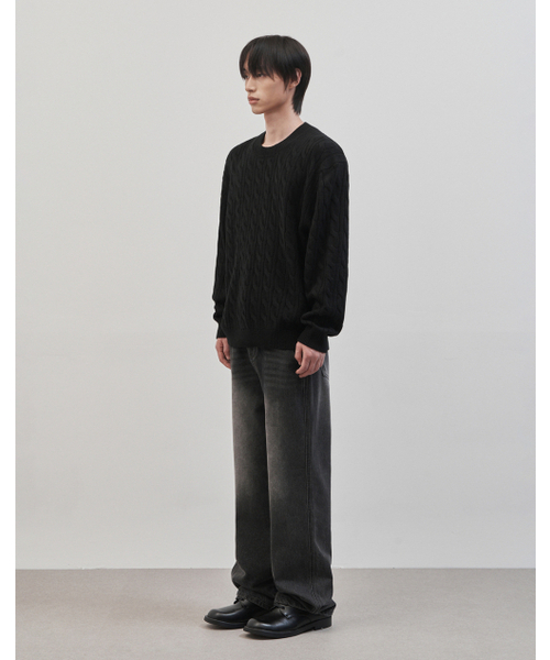 WORK ON BODY OFF（ワークオンボディオフ）の「トレッソ セミオーバーフィット ケーブル 長袖ニット [ブラック]（ニット/セーター・メンズ・ブラック・MEDIUM/LARGE/X-LARGE）」の4枚目の写真