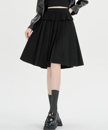 プリーツスカート 膝丈」に該当するブラック/黒色系のレディース