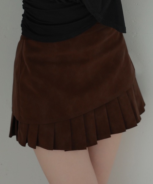 M DOLLY(エムドリー)の「pleats melia mini skirt/プリーツレイヤードメリアミニスカート(スカート・レディース・ブラウン/ブラック・S/M)」の1枚目の写真