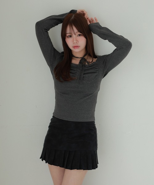 M DOLLY(エムドリー)の「pleats melia mini skirt/プリーツレイヤードメリアミニスカート(スカート・レディース・ブラウン/ブラック・S/M)」の3枚目の写真