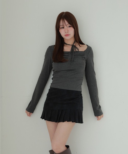 M DOLLY(エムドリー)の「pleats melia mini skirt/プリーツレイヤードメリアミニスカート(スカート・レディース・ブラウン/ブラック・S/M)」の5枚目の写真