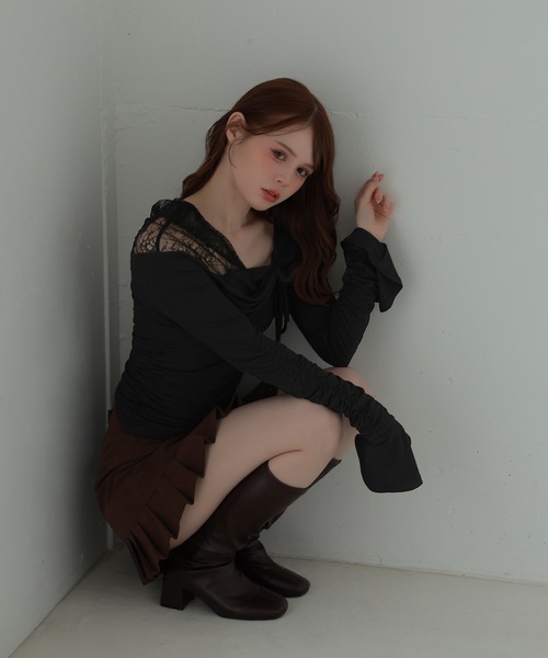 M DOLLY(エムドリー)の「pleats melia mini skirt/プリーツレイヤードメリアミニスカート(スカート・レディース・ブラウン/ブラック・S/M)」の12枚目の写真