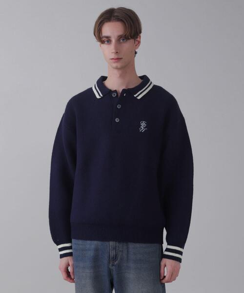 BROWNY（ブラウニー）の「BROWNY/ワンポイント刺繍ニットポロ（ニット/セーター・メンズ・ホワイト/ネイビー・LARGE/MEDIUM）」の2枚目の写真