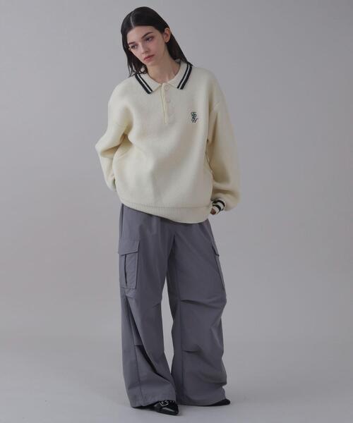 BROWNY（ブラウニー）の「BROWNY/ワンポイント刺繍ニットポロ（ニット/セーター・メンズ・ホワイト/ネイビー・LARGE/MEDIUM）」の5枚目の写真