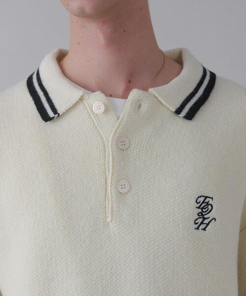 BROWNY（ブラウニー）の「BROWNY/ワンポイント刺繍ニットポロ（ニット/セーター・メンズ・ホワイト/ネイビー・LARGE/MEDIUM）」の7枚目の写真