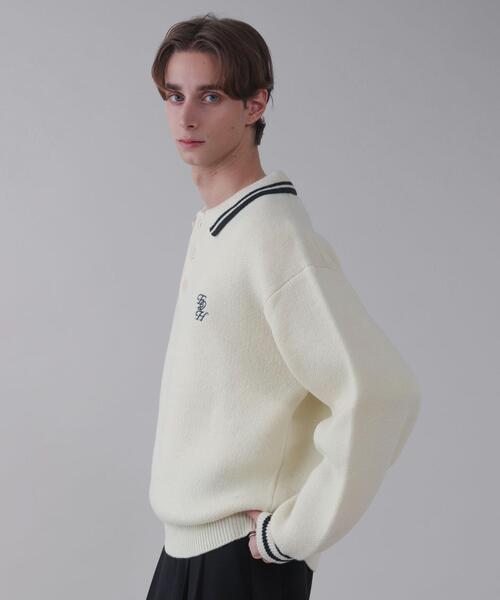 BROWNY（ブラウニー）の「BROWNY/ワンポイント刺繍ニットポロ（ニット/セーター・メンズ・ホワイト/ネイビー・LARGE/MEDIUM）」の12枚目の写真