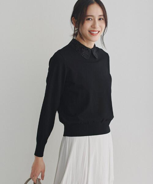 UNTITLED（アンタイトル）の「【洗える/カジュアルフォーマル】2WAYレース襟ニットプルオーバー（ニット/セーター・レディース・ブラック/ネイビー・44/04/02/00/48）」の2枚目の写真